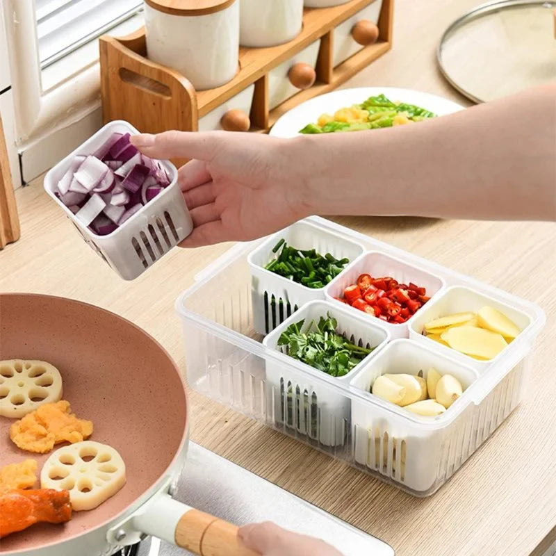 Kitchen Food Drain Storage Box with Cover - Fresh-Keeping Basket for Vegetables and Onion
