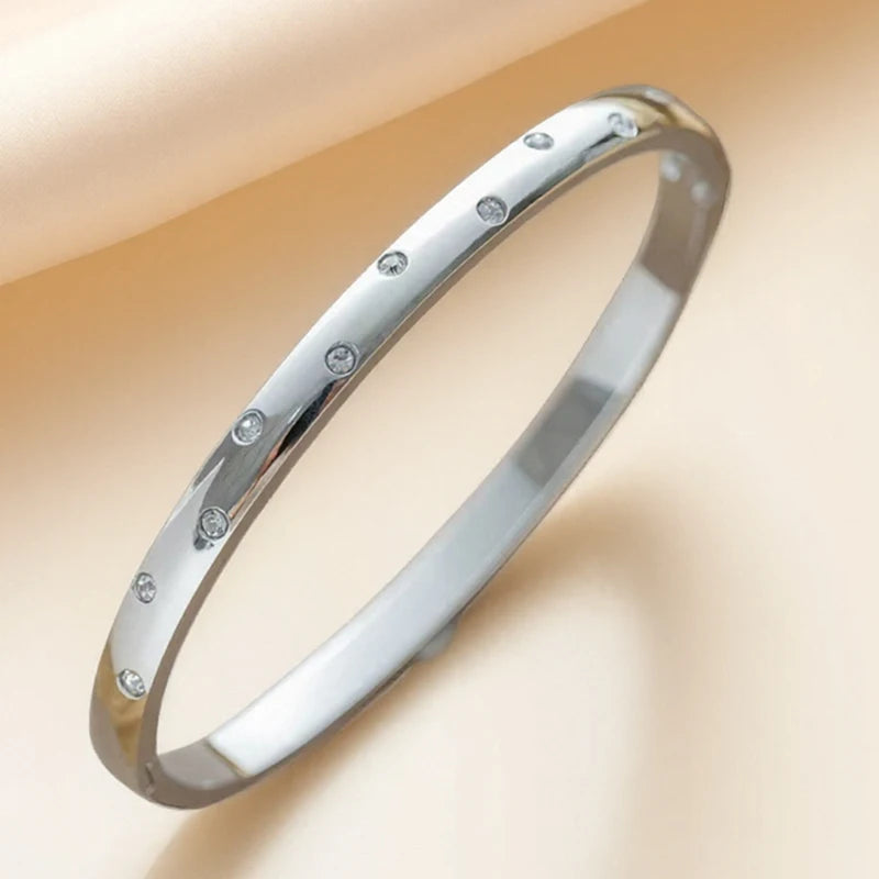 Stainless Steel Zircon Inlaid Bracelet Bangles for Women Multiple Colors Gift