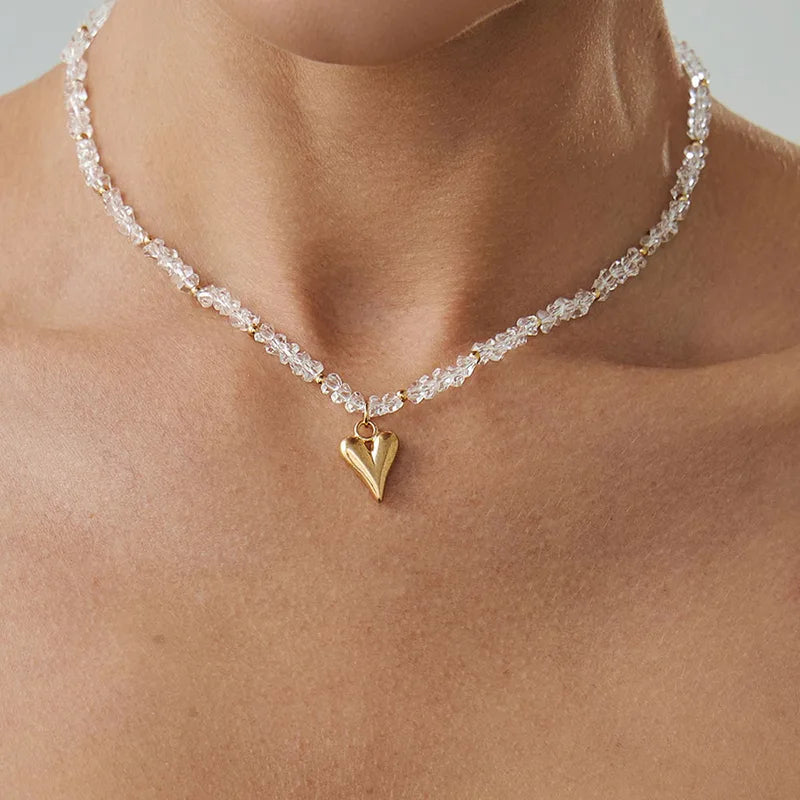 Gold Heart Pendant Necklace for Women Boho Geometric Crystal Jewelry Valentine's Gift