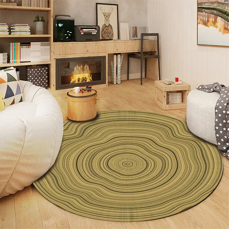 Round Tree Ring Print Chair Mat - Non-slip Floor Rug for Living Room & Kids Play