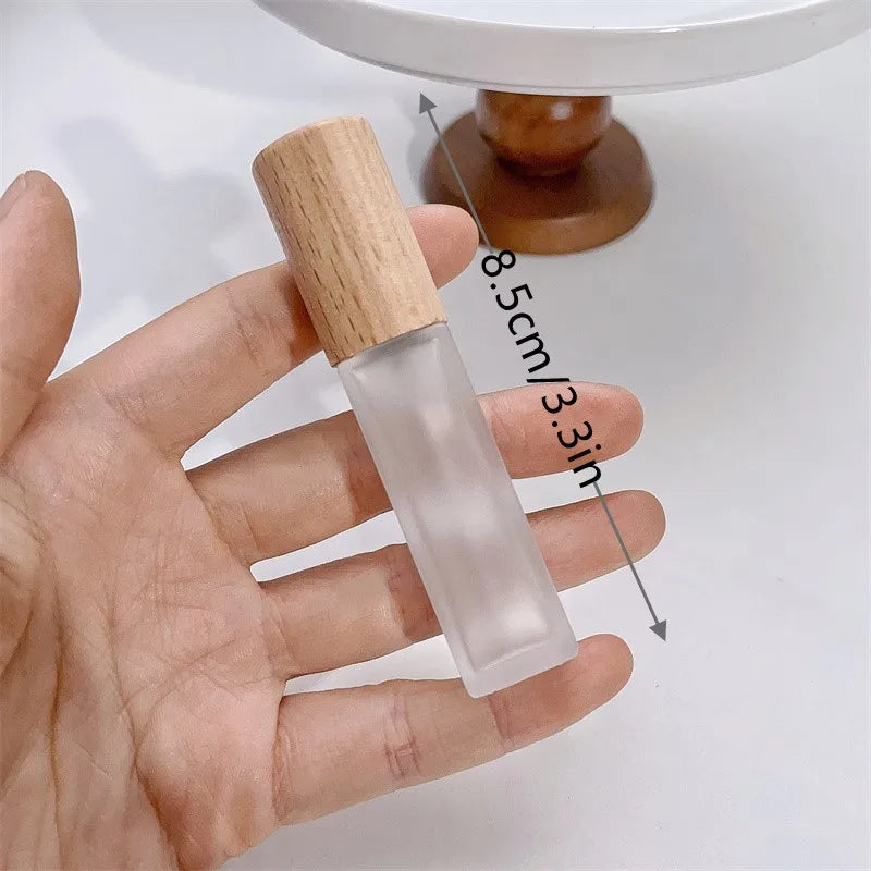 9ml Clear Frosted Glass Spray Vials with Atomizer & Wooden Cap - Travel Perfume Bottles