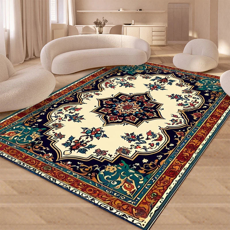 Persian Style Area Rug with Floral Pattern Anti-Slip Floor Mat for Living Room & Bedroom