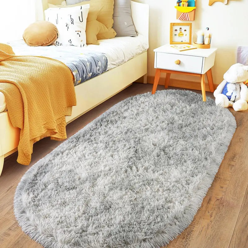 Fluffy Oval Carpet Bedside Mat - Moisture-Proof, Kids & Living Room Decor