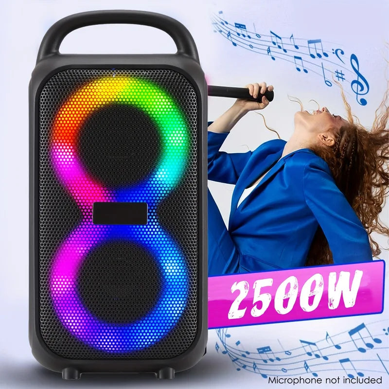 Portable Bluetooth Speaker with Microphone, LED Lights, Karaoke, Party Subwoofer