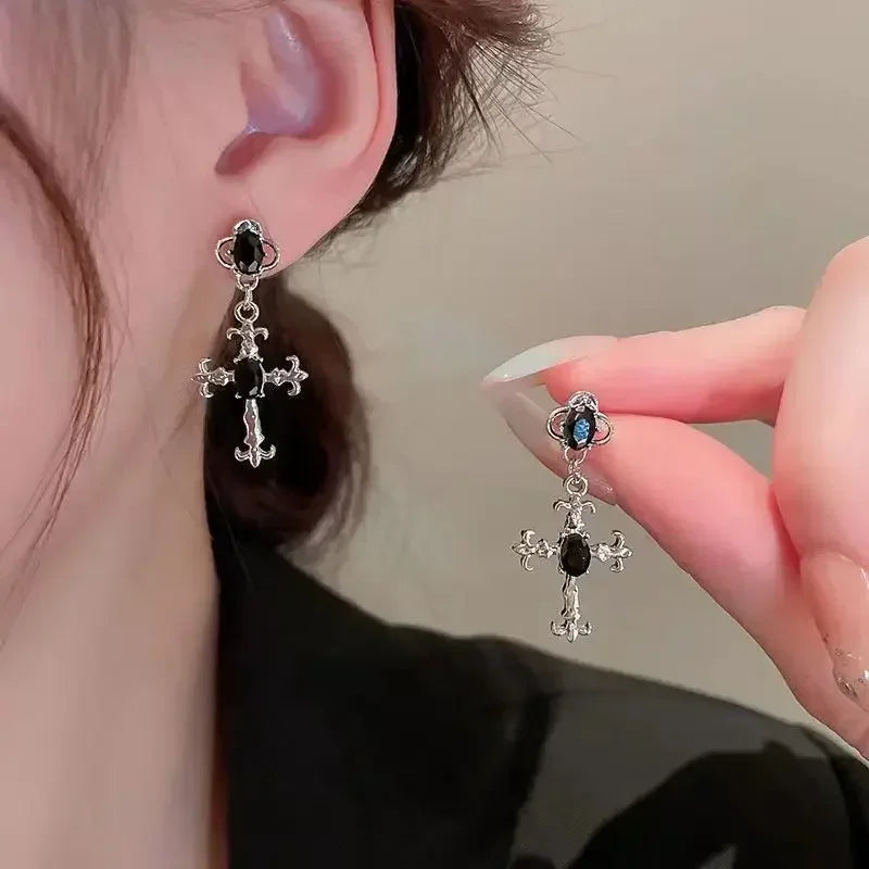 Gothic Cross Drop Earrings for Women Punk Halloween Jewelry Statement Gift
