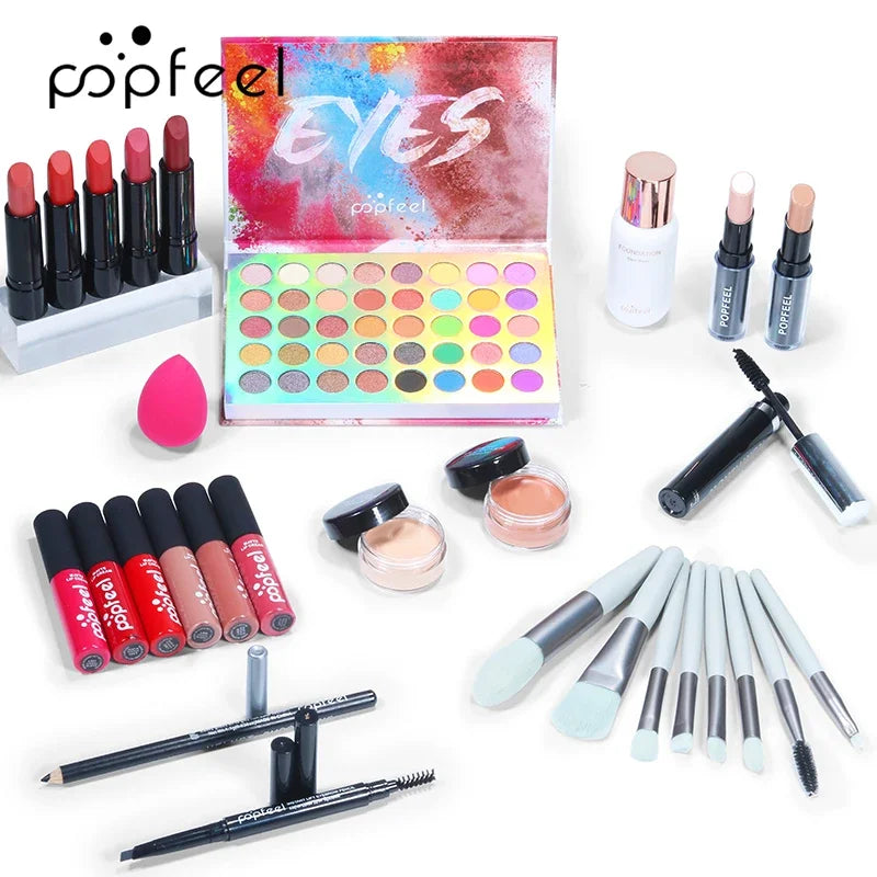 All-in-One Makeup Kit with 29 Pieces - Eyeshadow, Foundation, Lipgloss & Brushes