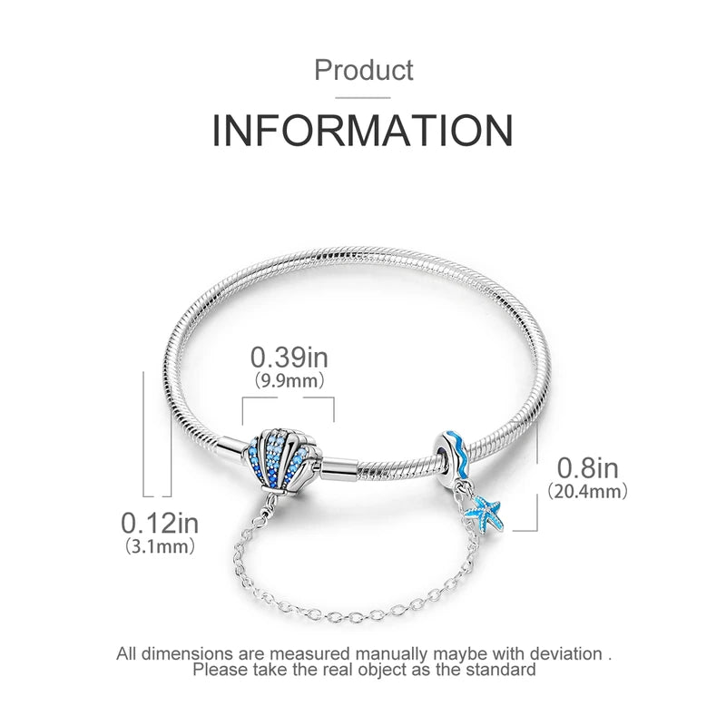 Silver Ocean Series Shell Sea Star Sea Turtle Charm Bracelet for Women DIY Jewelry Making Gift