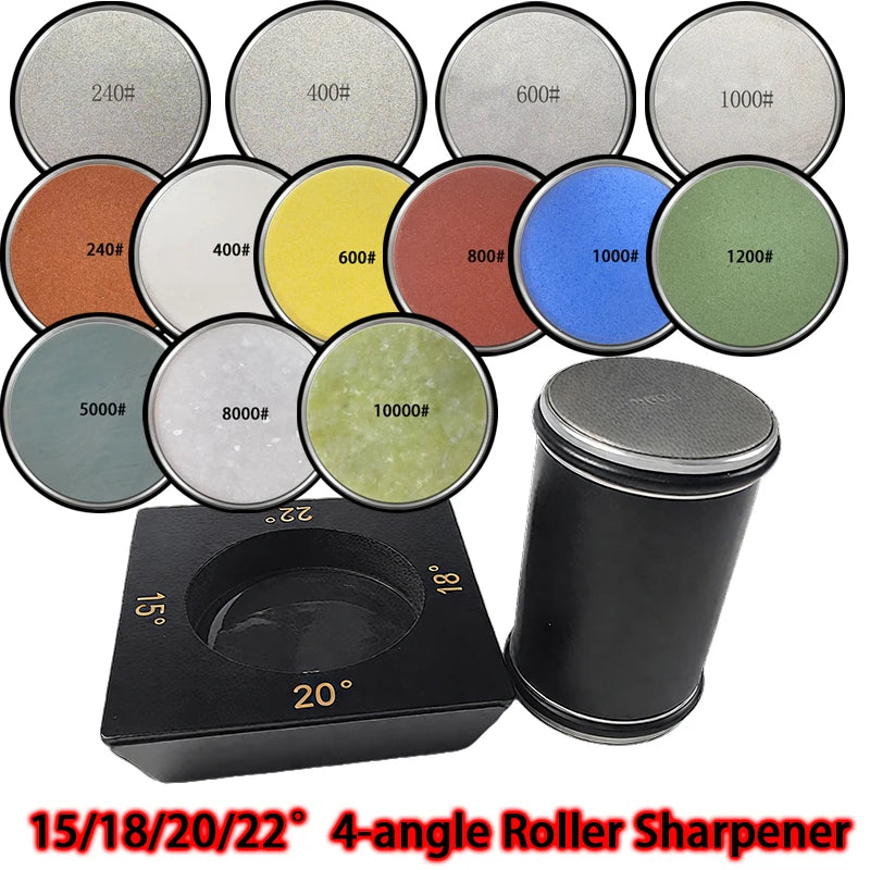 Precision Angle Knife Sharpener Kit with Diamond Whetstones - 4 Angles, Ergonomic Design