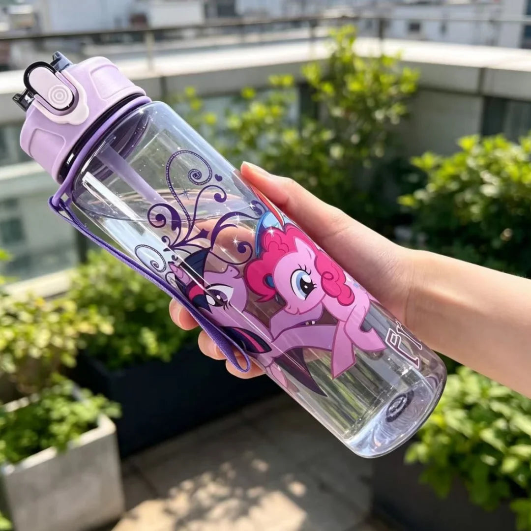 Cute Cartoon Water Bottle with Straw Leak-Proof Reusable Drink Container for Kids and Adults