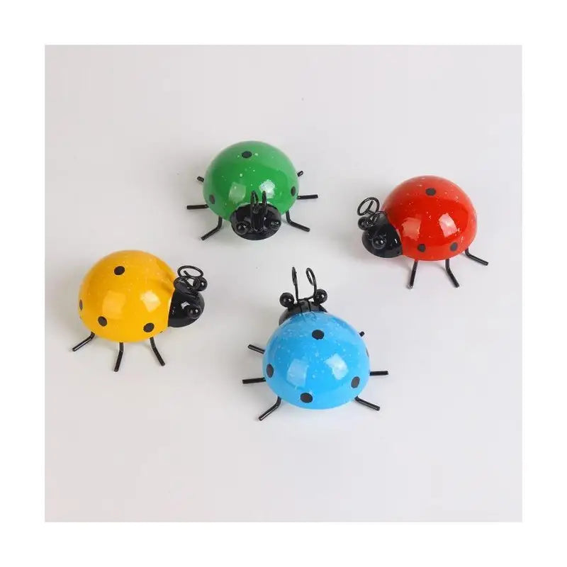 Mini Metal Ladybug Wall Hanging Ornament Garden Decor Set - Outdoor Fence Sculpture
