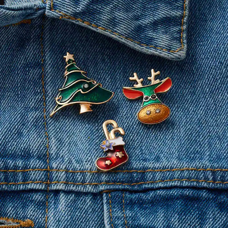 Christmas Brooch Badge Set for Women Snowman Deer Snowflake Holiday Jewelry
