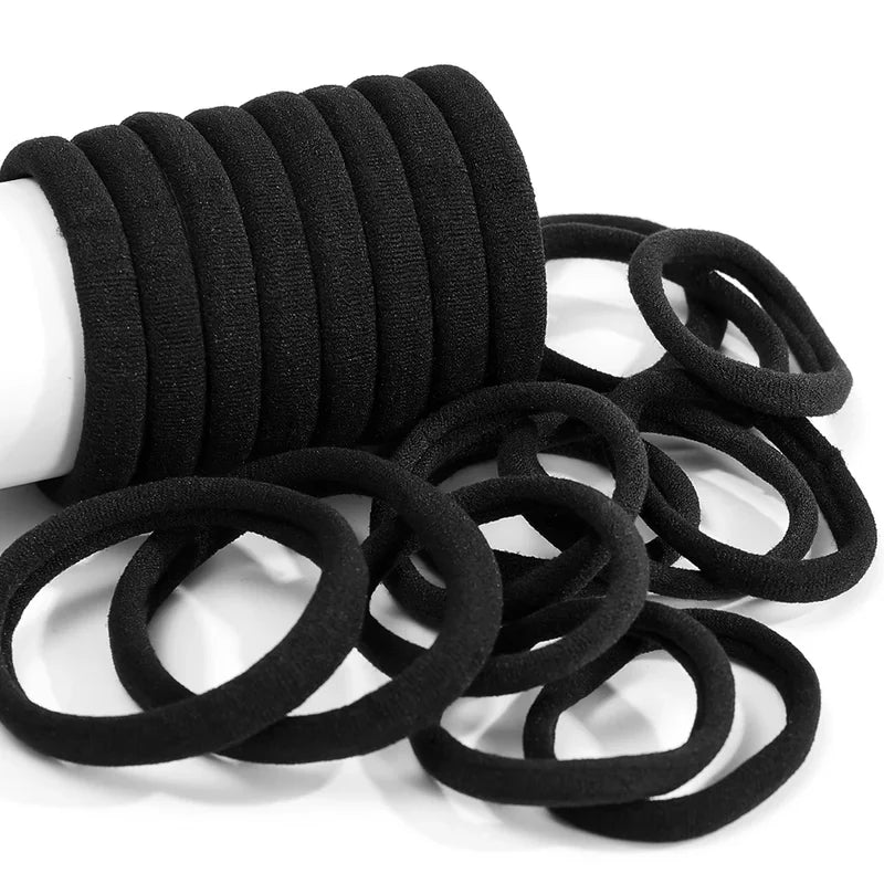 High Elastic Black Hair Bands for Women - Durable Ponytail Holders & Headbands