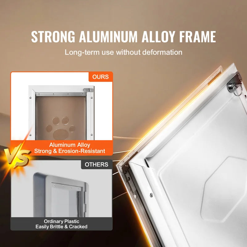 Weatherproof Aluminum Frame Pet Door with Lock & Flap System - Easy Installation