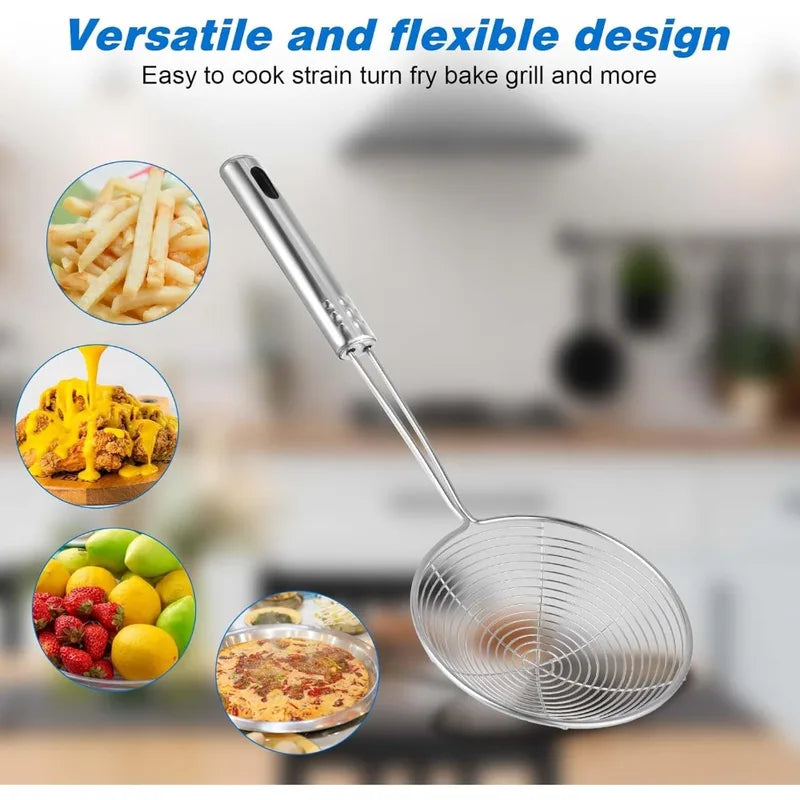 Stainless Steel Spider Strainer for Cooking and Frying, Multipurpose Kitchen Skimmer with Handle