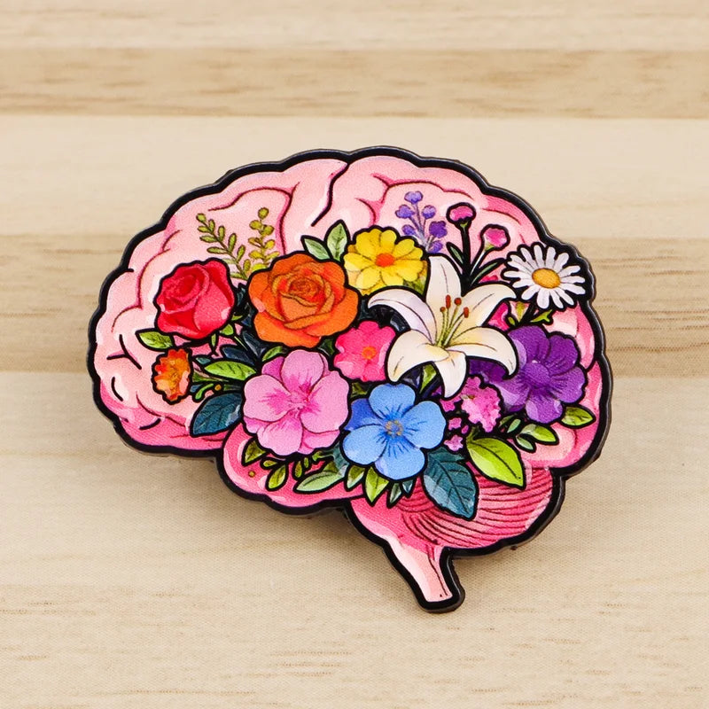Medical Enamel Pin Brooch Set - Flower Brain Heart Lungs Badge Jewelry for Healthcare Professionals