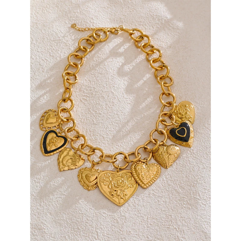Waterproof 18K Gold PVD Stainless Steel Heart Pendant Necklace Jewelry