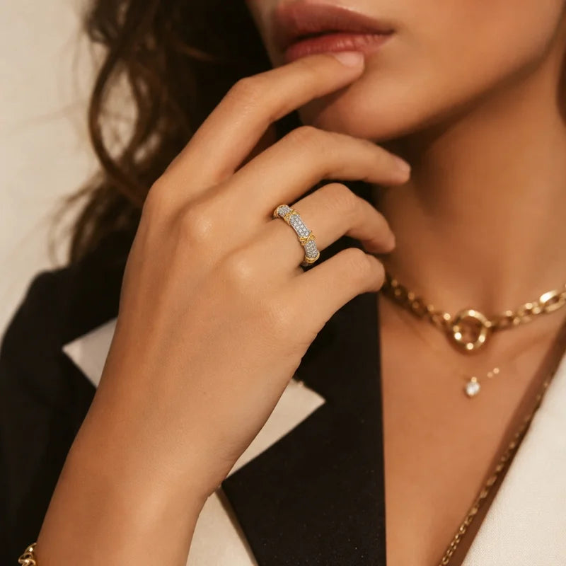 Interlaced Lines Zirconia Ring - Fashion Jewelry for Daily Wear, Multiple Sizes