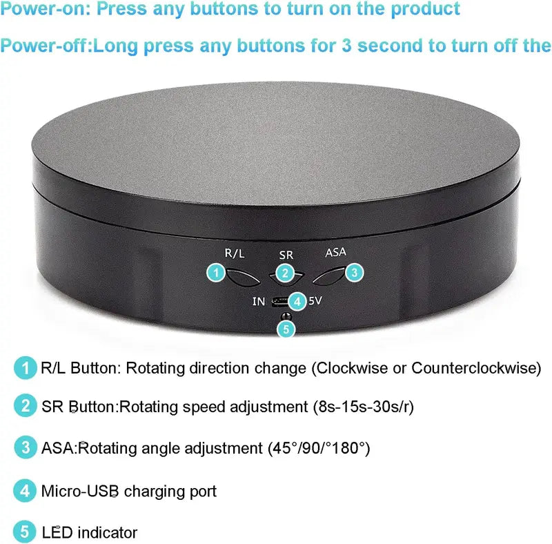 3 in 1 Electric Rotating Display Stand for Photography & Video 360° Turntable
