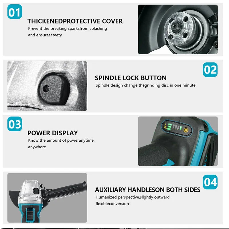 125mm Brushless Cordless Angle Grinder with Variable Speed for Makita 18V Battery
