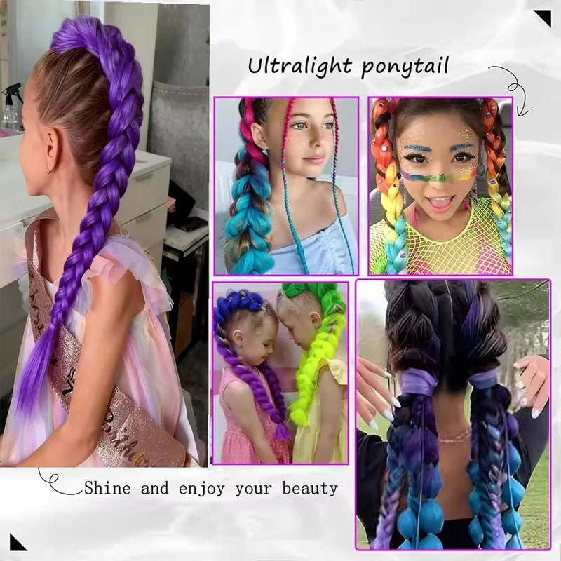 Synthetic 26-Inch Long Braided Ponytail Hair Extension with Clips for Girls Kids Halloween Christmas