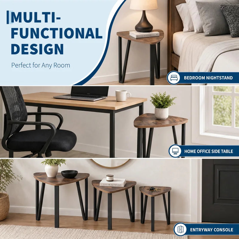 Set of 3 Triangle Nesting Coffee & Side Tables - Industrial Multi-Size Accent Tables