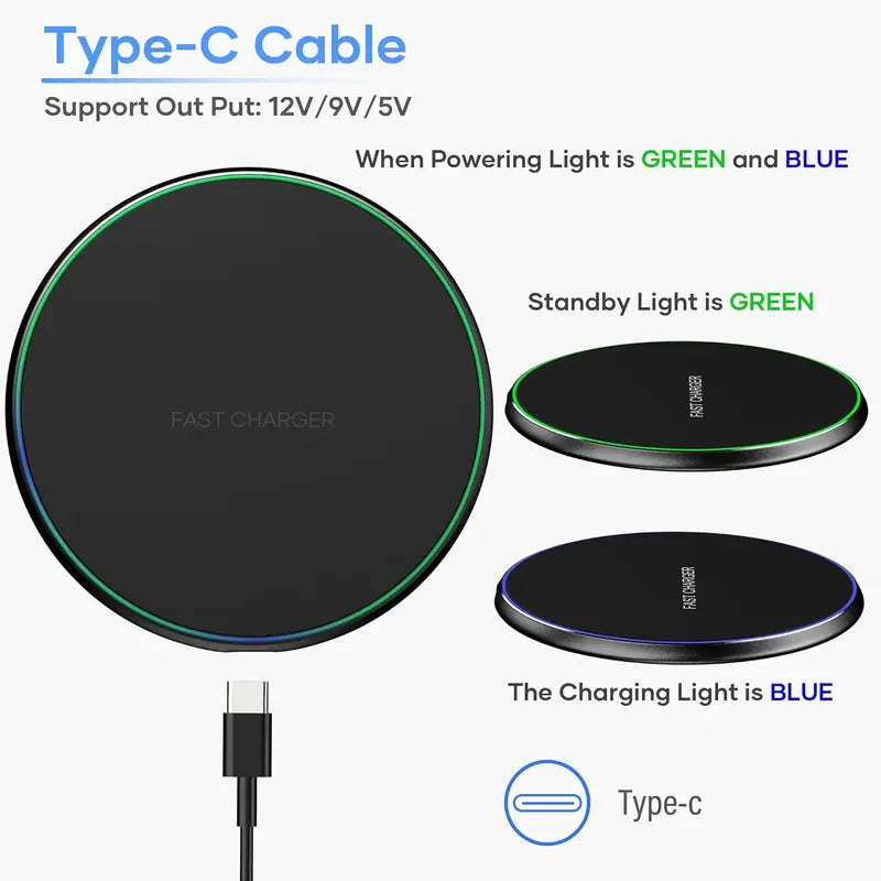 Wireless Charging Pad 30W Fast Qi Charger for iPhone Samsung Xiaomi - Black, White, Gray, Silver