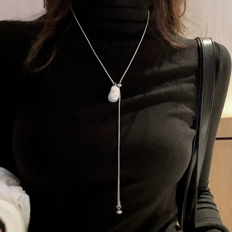 Long Baroque Pearl Necklace for Women Adjustable Chain Fashion Jewelry