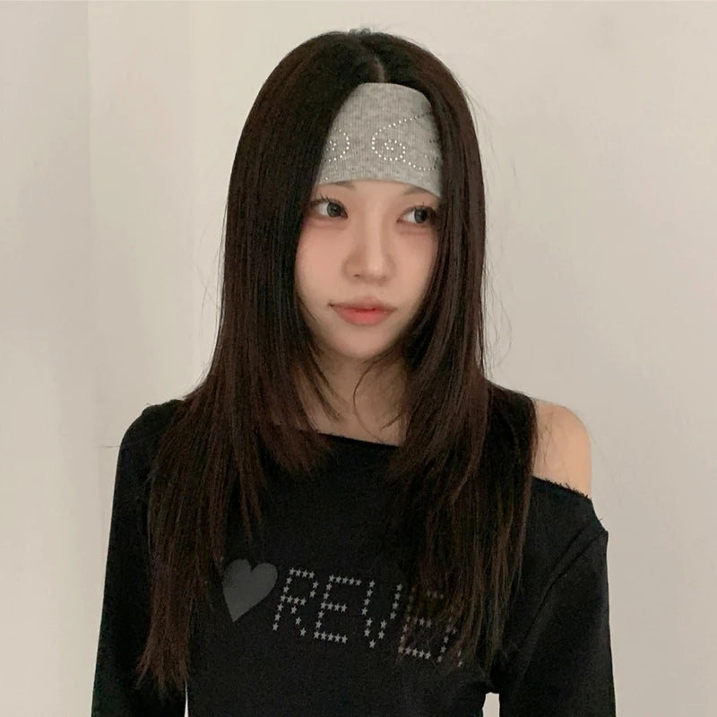 Fashion Knitted Headband with Angel Wings and Diamonds for Summer