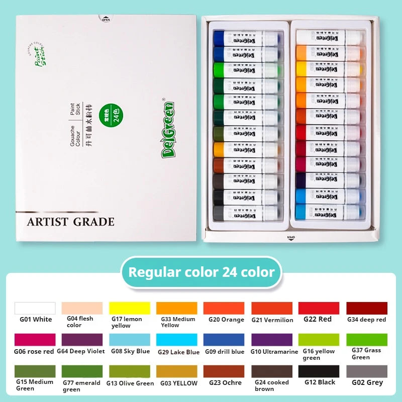 Artist Grade Soft Solid Gouache Paint Sticks - 6 12 18 24 Colors, Non-Toxic