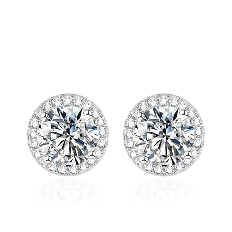 Moissanite Stud Earrings for Women Sterling Silver 0.5-2CT Wedding Jewelry