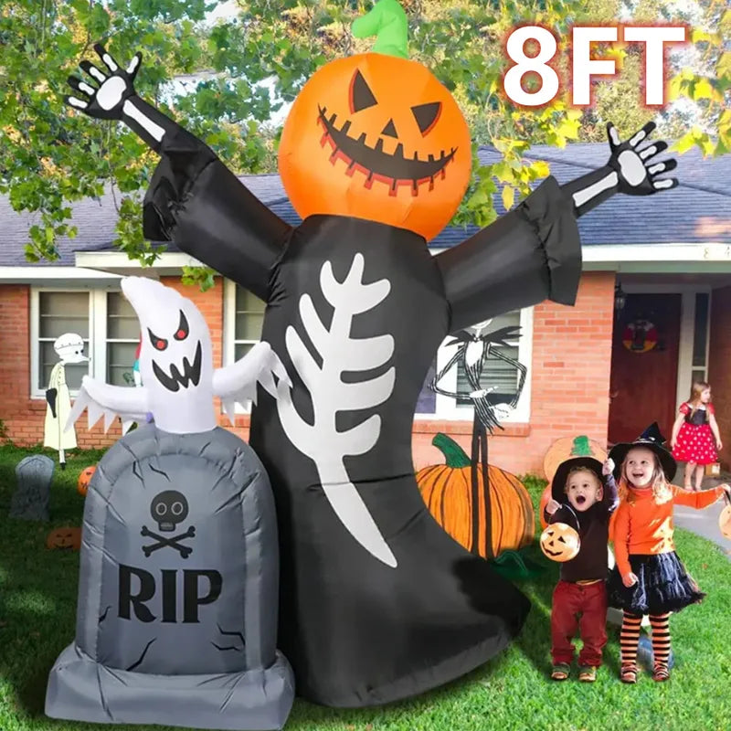 Inflatable Halloween Decor Tombstone Ghost Pumpkin Skull Outdoor Yard Prop Set