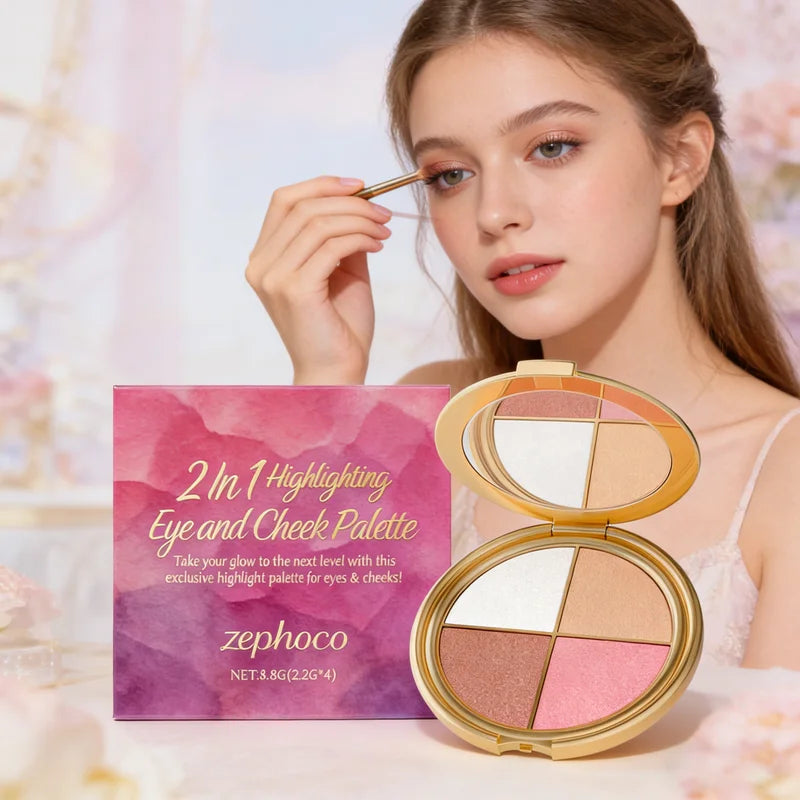 3-in-1 Multi-Function Face Palette with Highlighter, Eyeshadow & Blush - Brightening Makeup Set