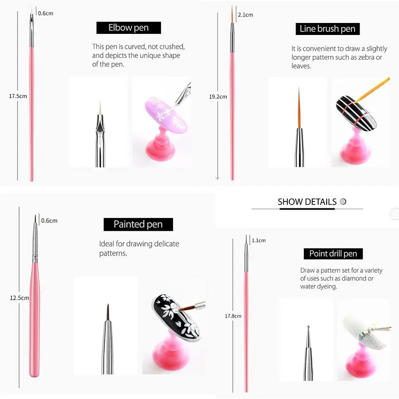 Nail Art Brush Set with Dotting and Detailing Tools for Professional and Home Use