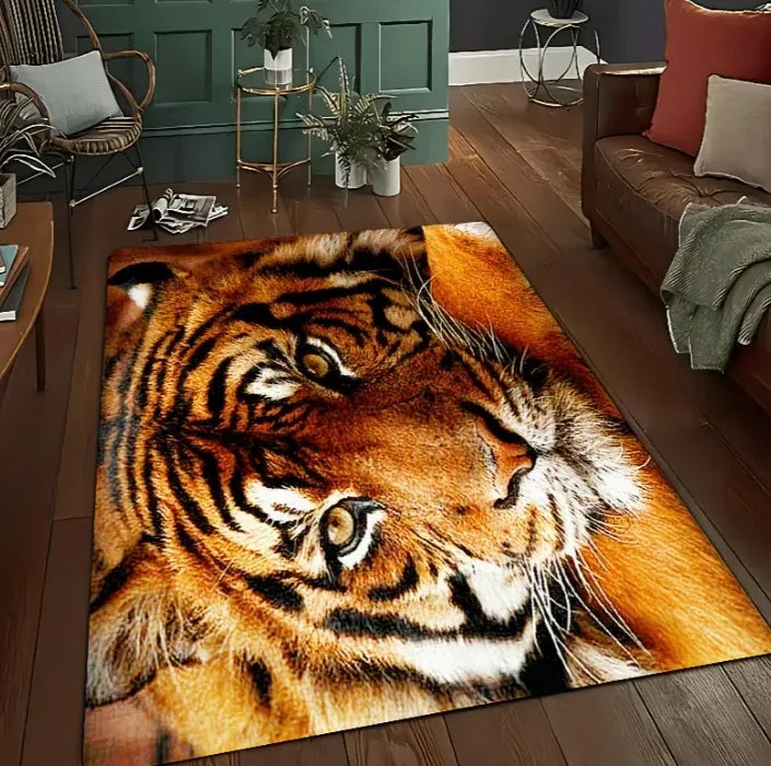 3D Wildlife Animal Pattern Area Rug - Non-Slip Washable Floor Carpet for Living Room & Bedroom