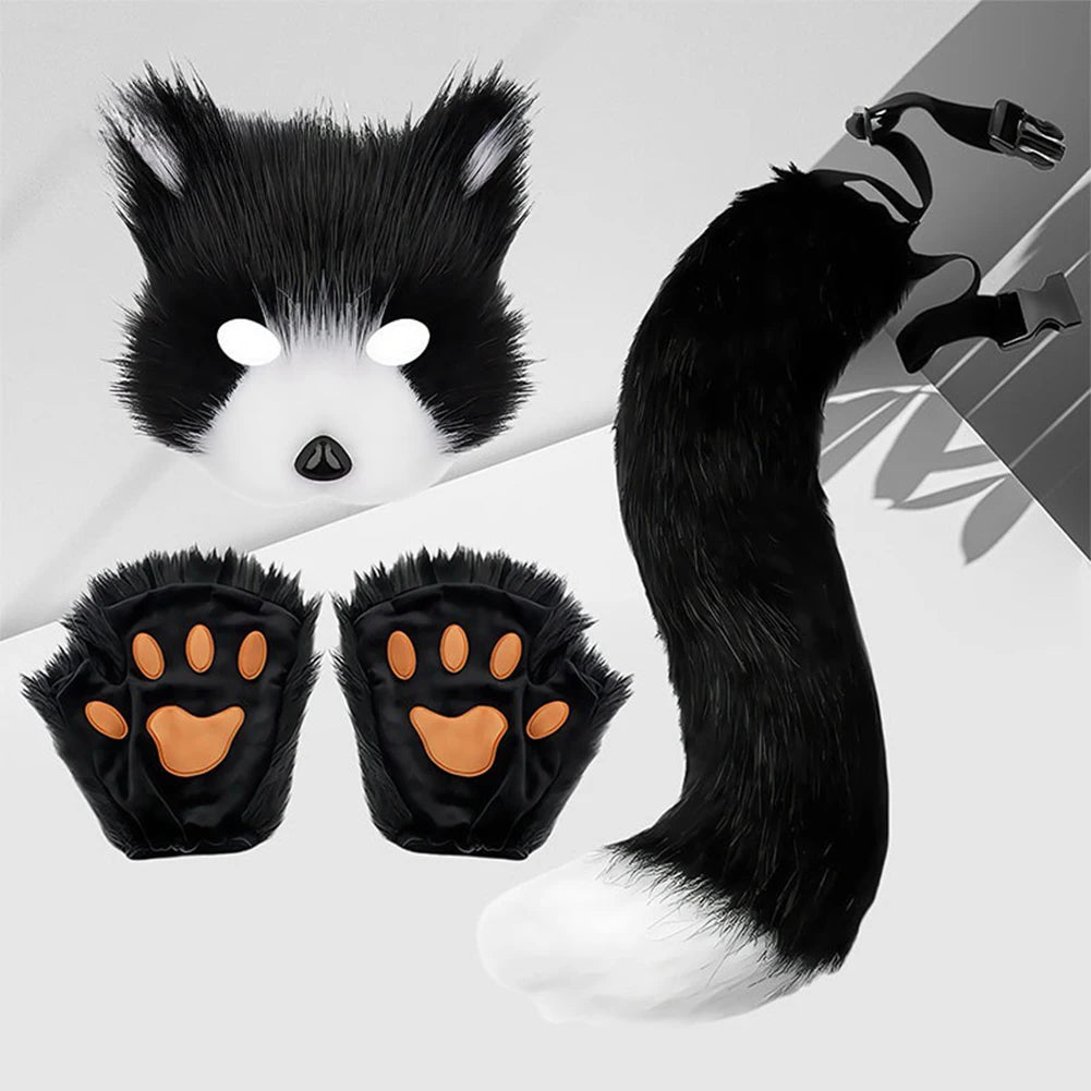 Halloween Fox Mask and Tail Set Cosplay Costume Accessories for Theme Parties