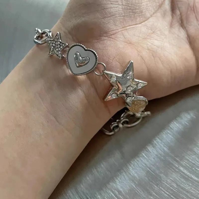 Vintage Punk Metal Love Heart Star Flower Bracelet for Women - Exquisite Jewelry Gift