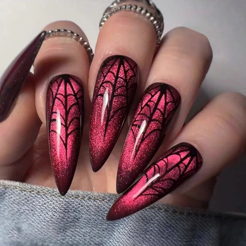 Halloween Bloodstain Nail Art False Nails with Glue - Long Pointed Detachable Design