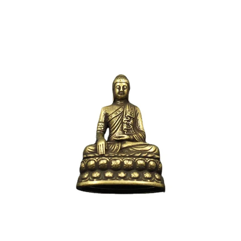 Brass Buddha Miniature Desk Decor - Antique-Style Copper Buddhist Statue