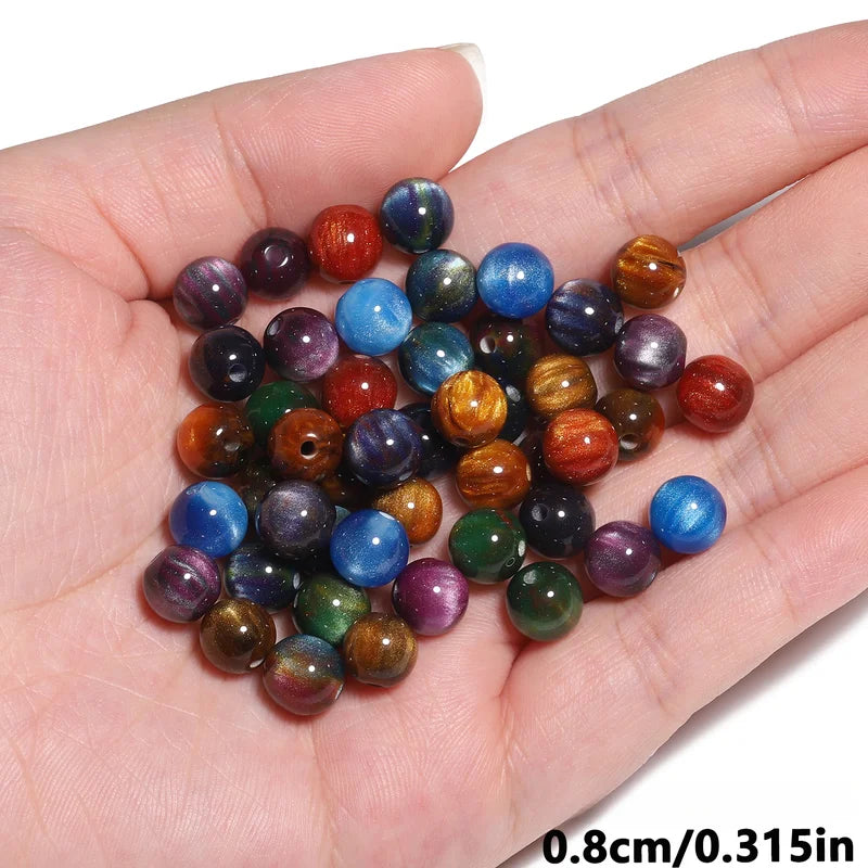 50Pcs 8mm Colorful Resin Tiger Eye Beads for Jewelry Making - Round Loose Beads
