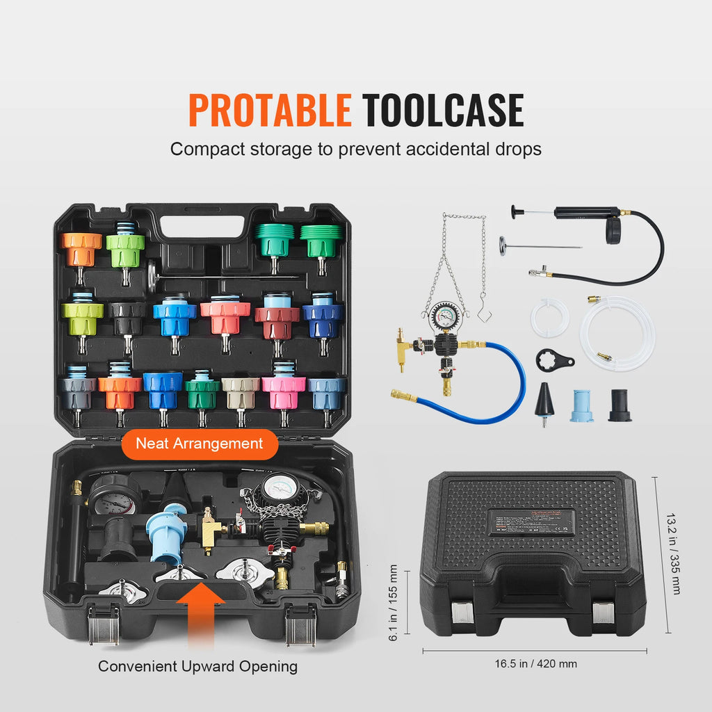 Radiator Pressure Tester Kit with Color-Coded Adapters for Cars and Motorcycles