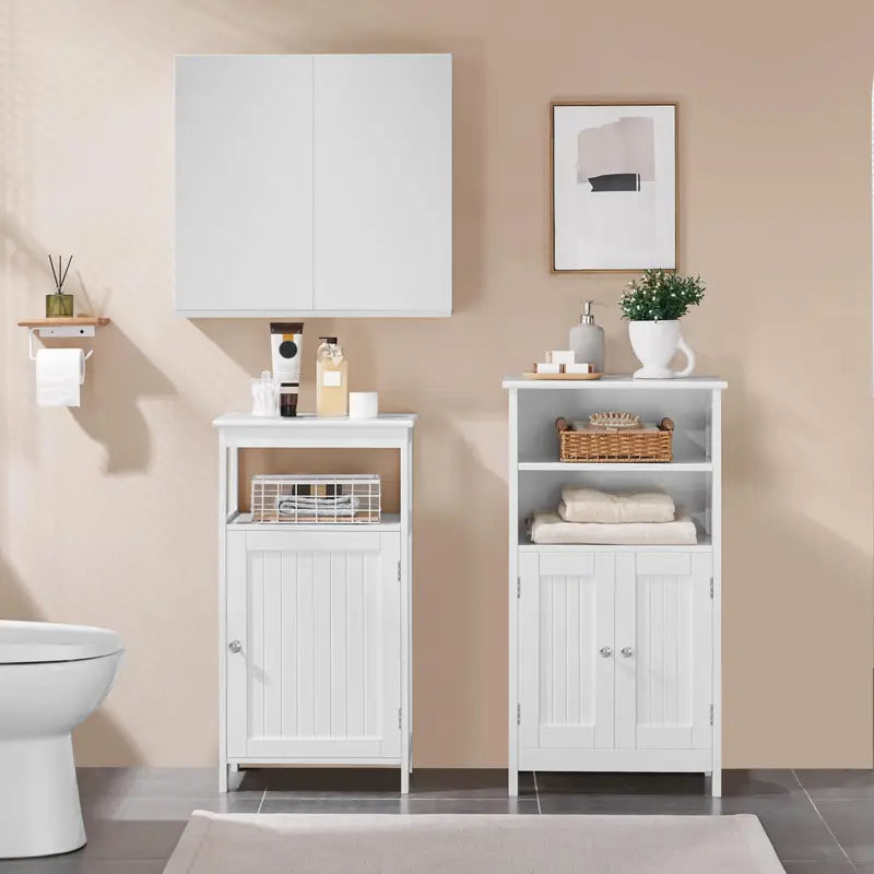 White Freestanding Storage Cabinet with Double Doors & Adjustable Shelves