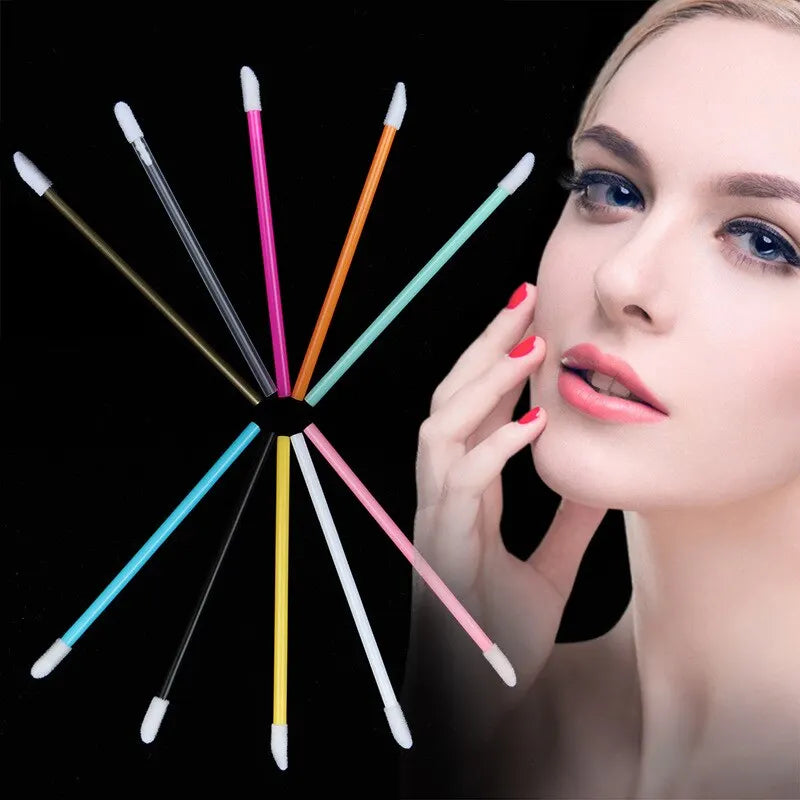 Disposable Lip Brush Set - 50 Nylon Lip Gloss & Lipstick Applicators with Colored Handles