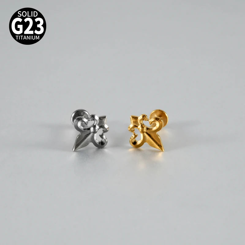 Titanium Labret Lip Stud with Horn or Anchor Design, Internal Threaded Piercing Jewelry 16G