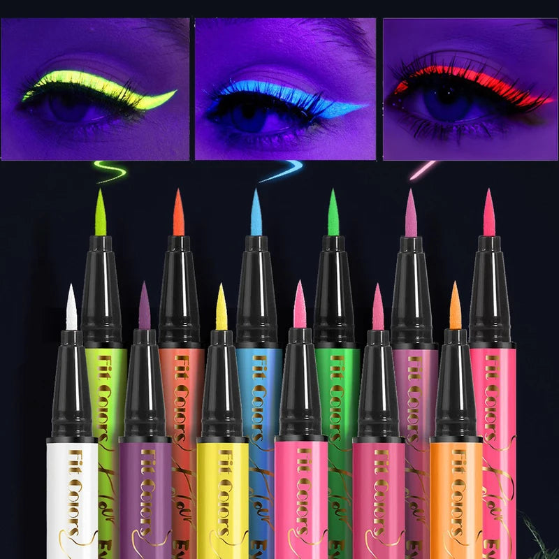 Neon Liquid Eyeliner Pen Waterproof UV Face & Body Makeup 12 Colors