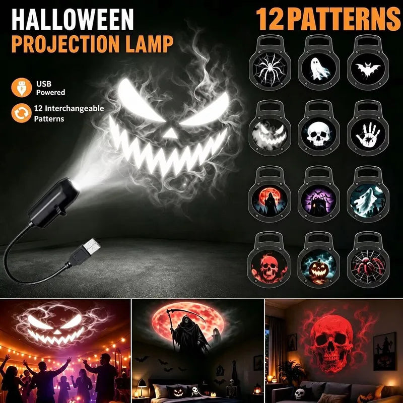 Halloween Ghost Skull LED Projector Night Light for Room Ceiling & Wall Decor