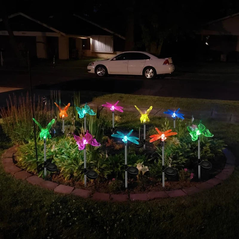 Solar Garden Stake Lights 3 Pack - Butterfly, Hummingbird & Dragonfly Outdoor Decor