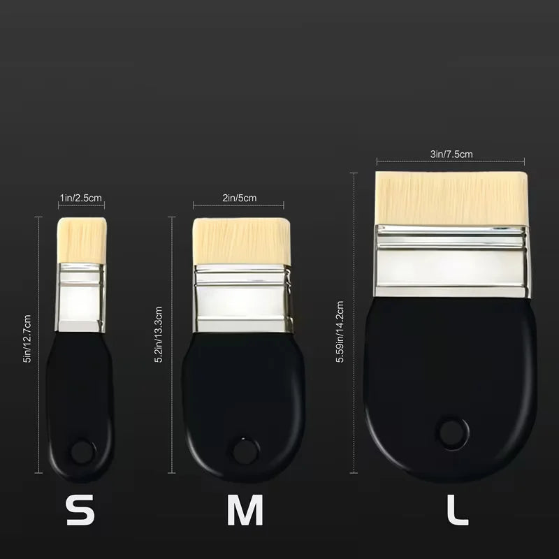 3-Piece Flat Paint Brush Set for Acrylic Watercolor Oil Varnish Art