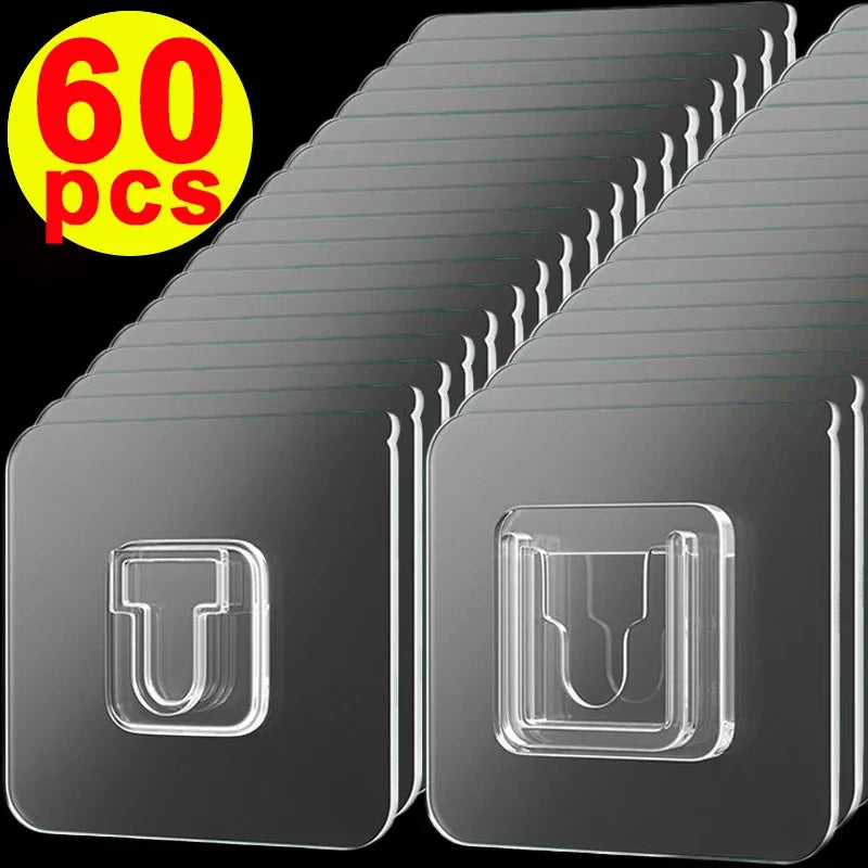 Double-Sided Adhesive Wall Hooks - Strong Transparent Traceless Kitchen & Bedroom Storage Holders