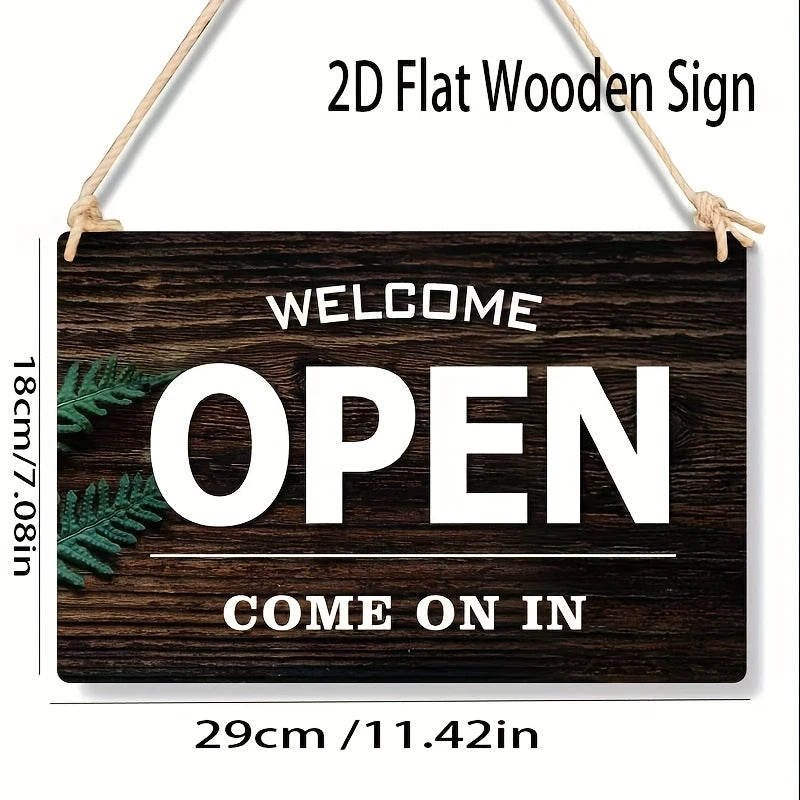 Double-Sided Wooden Business Signboard Open Closed Store Sign Doorplate Decor
