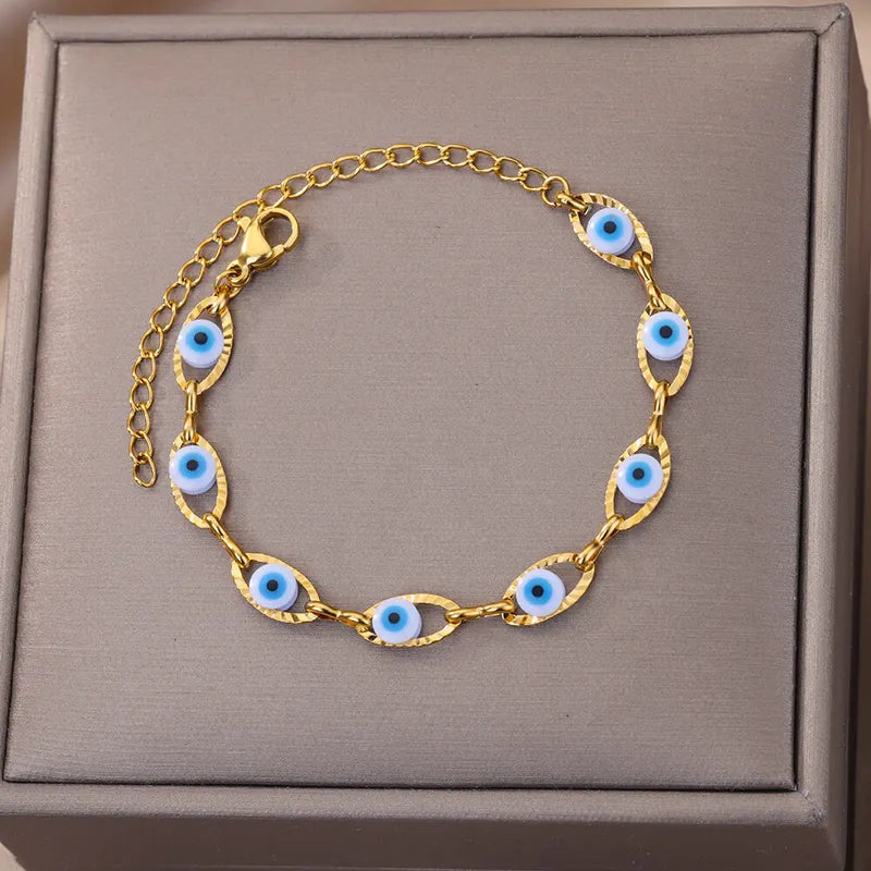 Gothic Rainbow Evil Eye Chain Bracelet for Women Stainless Steel Charm Jewelry